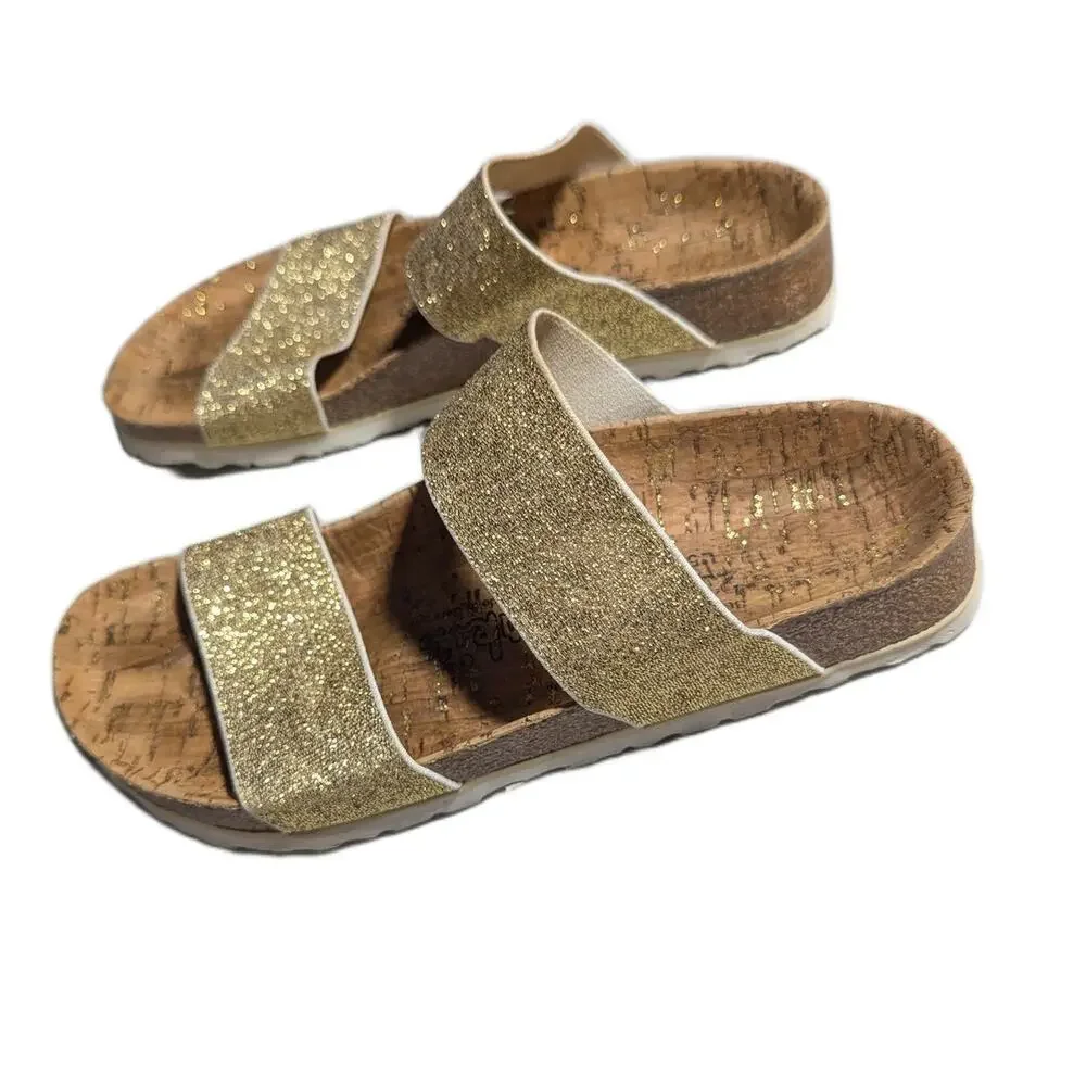 Birkenstock Birki's Gold Glitter Double Strap Cork Footbed Slide Sandals 36 5 N
